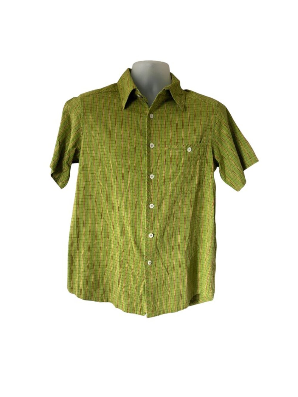 IBEX Mens Organic Cotton Button Down Shirt Short Sleeve Green Medium
